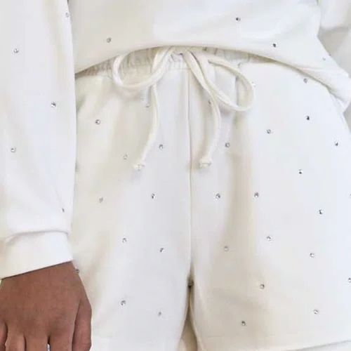 Shorts Moletinho Branco Cristais Vanilla Cream