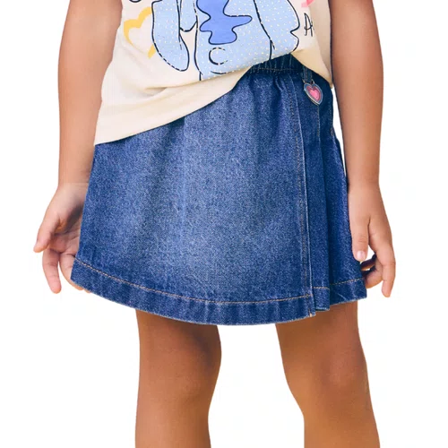 Shorts Saia Pregas Lateral Jeans Escuro Momi
