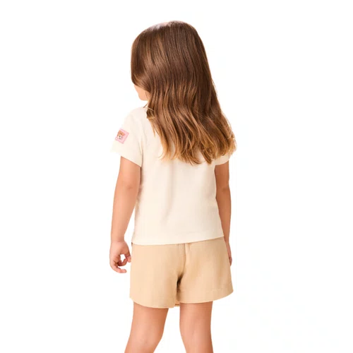 Shorts Saia Sarja com Laço Bege Momi
