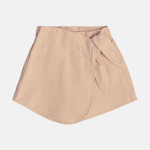 Shorts Saia Sarja com Laço Bege Momi