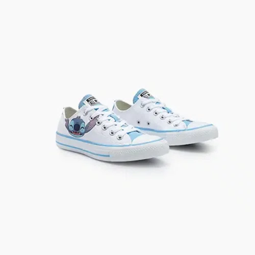 Tenis Cano Baixo Branco e Azul Stitch All Star