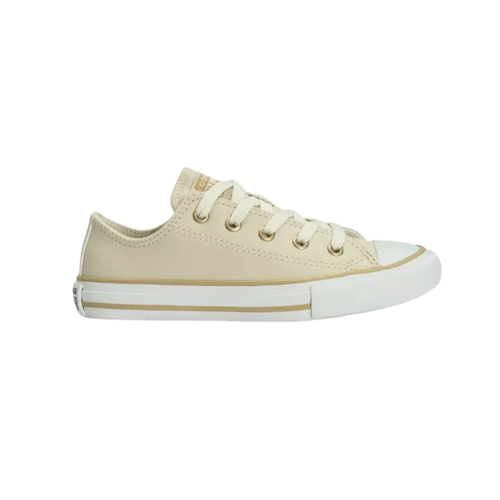 Tenis Cano Baixo Couro Bege Teen All Star