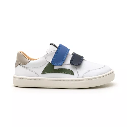 Tenis Couro Landy White Navy Blue Tip Toey Joey