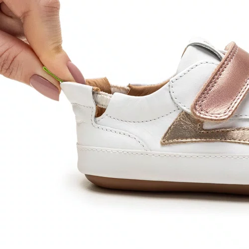 Tenis Couro Landy White Rose Gold Branco Tip Toey Joey