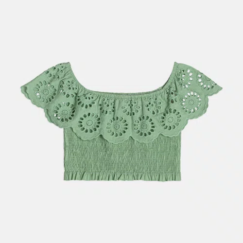 Top Babado Bordado Verde Cidreira Authoria