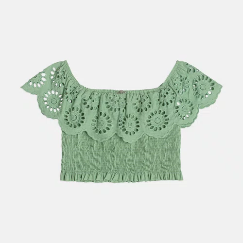 Top Babado Bordado Verde Cidreira Authoria