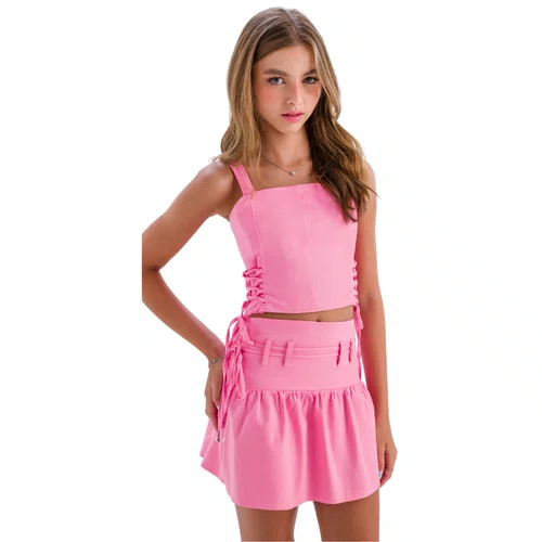 Top Cropped Amarrações Rosa Chiclete Vanilla
