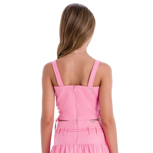 Top Cropped Amarrações Rosa Chiclete Vanilla