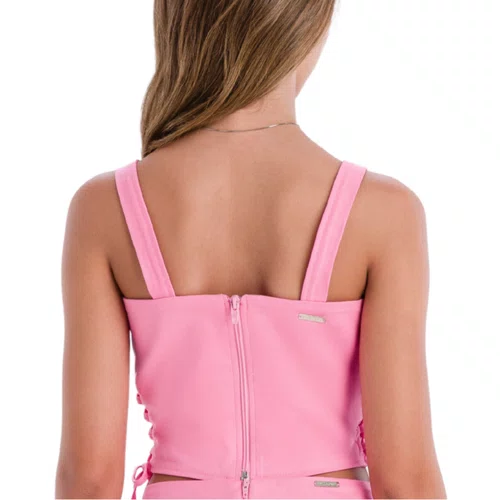 Top Cropped Amarrações Rosa Chiclete Vanilla