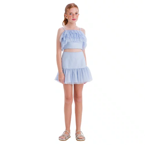 Top Cropped Tule Azul Bebe Vanilla