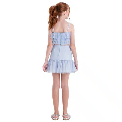 Top Cropped Tule Azul Bebe Vanilla