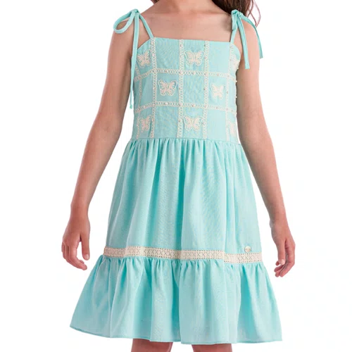 Vestido Alcinha Borboletas Azul Mar Petit Cherie