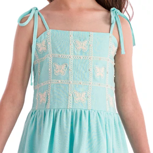 Vestido Alcinha Borboletas Azul Mar Petit Cherie