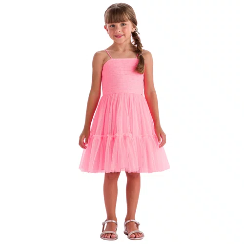 Vestido Alcinha Tule Rosa Neon Petit Cherie