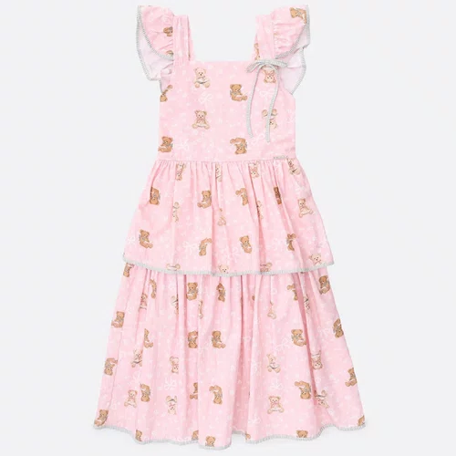Vestido Algodão Estampa Ursinhas Livros Babados Pituchinhus