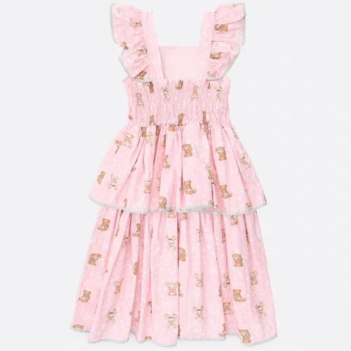 Vestido Algodão Estampa Ursinhas Livros Babados Pituchinhus