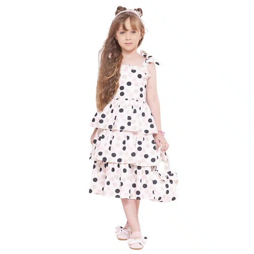 Vestido Algodão Maxi Poá Babados Pituchinhus