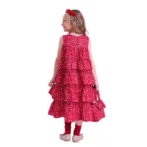 Vestido Algodão Mini Floral e Laços Cereja Pituchinhus