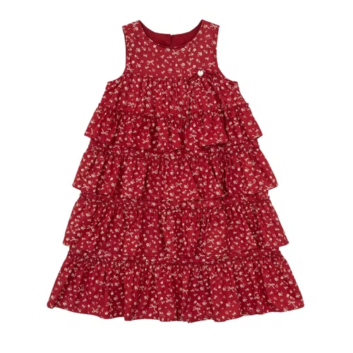 Vestido Algodão Mini Floral e Laços Cereja Pituchinhus