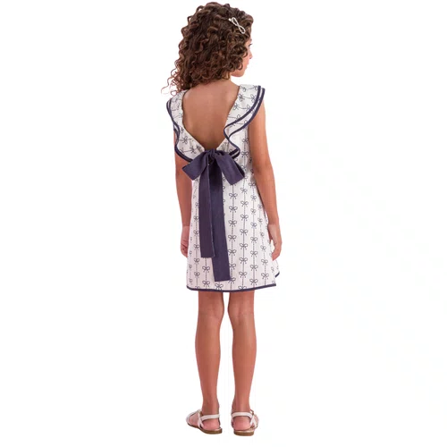 Vestido Algodão Off Lacinhos Marinho Petit Cherie