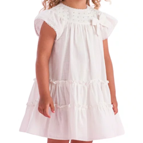 Vestido Algodão Off White Pala Bordada Pérolas Petit Cherie