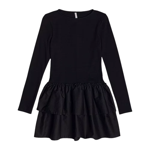 Vestido Babados Canelado Preto Authoria