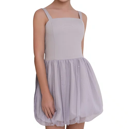 Vestido Balone Tule Brilhos Cinza Claro Vanilla
