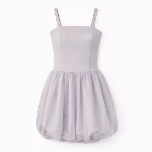 Vestido Balone Tule Brilhos Cinza Claro Vanilla