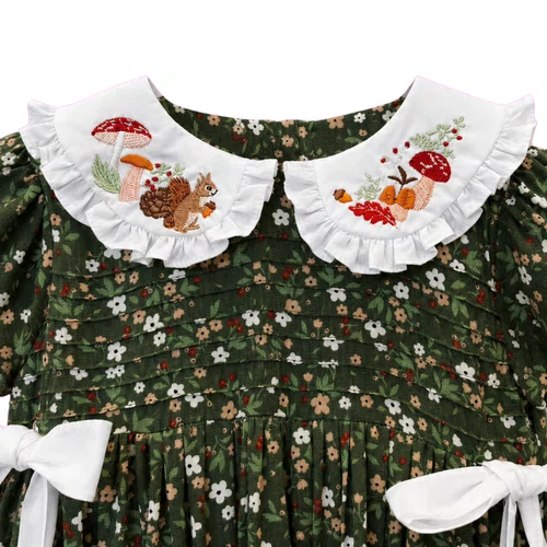 Vestido Bebê Gola Bordada Floresta Giverny Primo Bambino