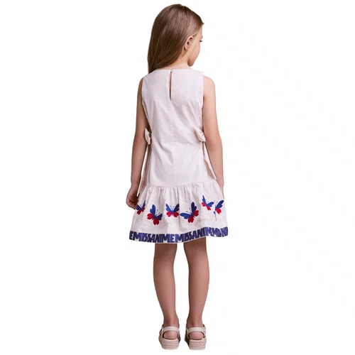 Vestido Bege Bordado Barrado Borboletas Anime