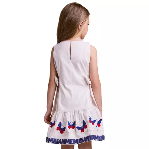 Vestido Bege Bordado Barrado Borboletas Anime