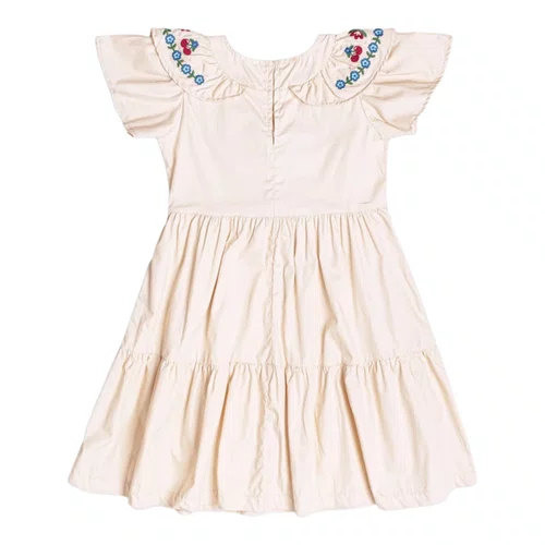 Vestido Bordado Flores e Cerejas Bege Vanilla Momi