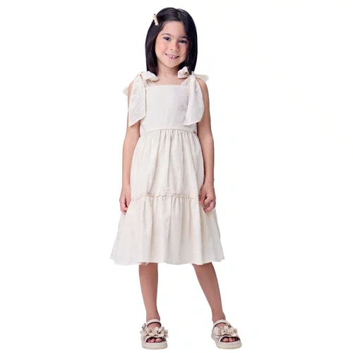 Vestido Bordado Flores Off White Momi