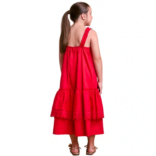 Vestido Com Babados Vermelho Preppy Anime