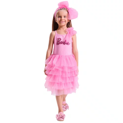 Vestido Cotton Babados Lantejoula Tule Barbie Pituchinhus