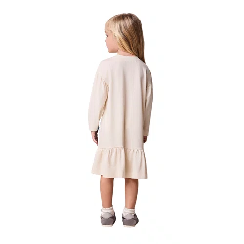 Vestido de Malha Manga Longa Elsa Babado Bege Anime