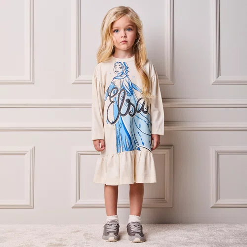 Vestido de Malha Manga Longa Elsa Babado Bege Anime