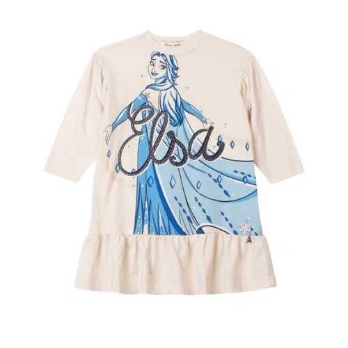 Vestido de Malha Manga Longa Elsa Babado Bege Anime