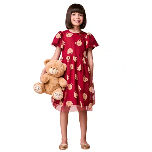 Vestido de Tule Ursinhos Bordo Momi