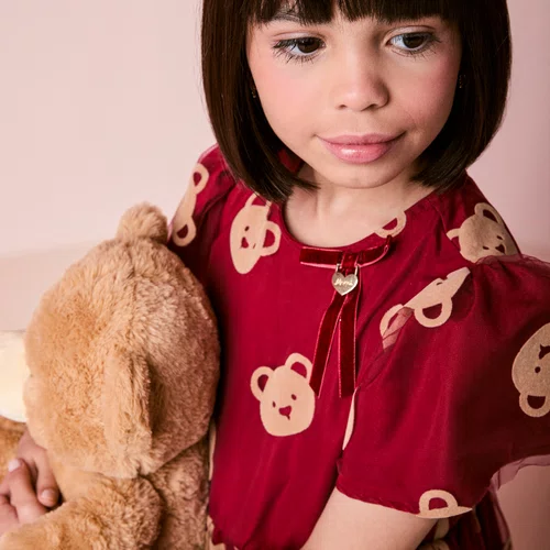 Vestido de Tule Ursinhos Bordo Momi