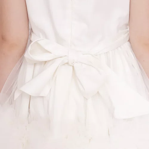 Vestido Festa Saia Tule Frufru Laço Bordado Off White Pituchinhus