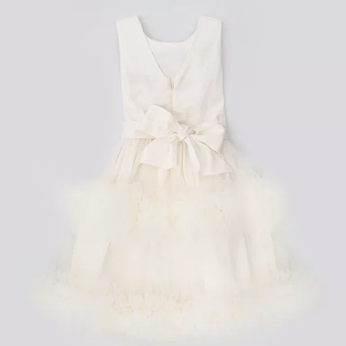 Vestido Festa Saia Tule Frufru Laço Bordado Off White Pituchinhus