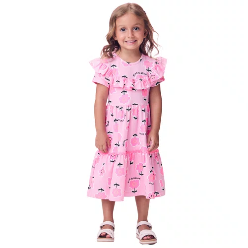 Vestido Flores Abstratas Rosa Momi