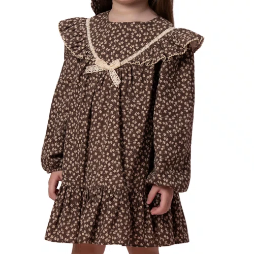 Vestido Florzinhas Café e Rendinhas Off Petit Cherie