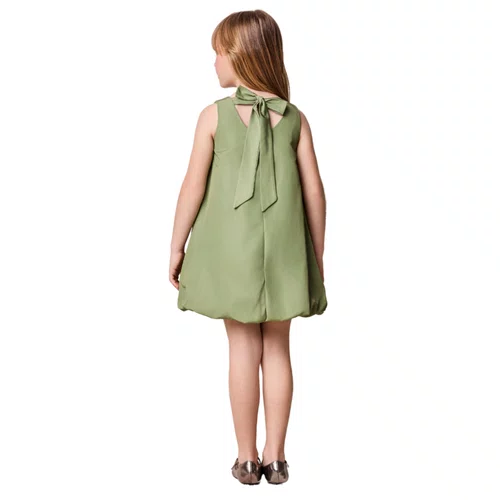 Vestido Infantil Tafetá Balone Oliva Flores Anime