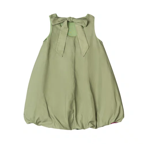 Vestido Infantil Tafetá Balone Oliva Flores Anime