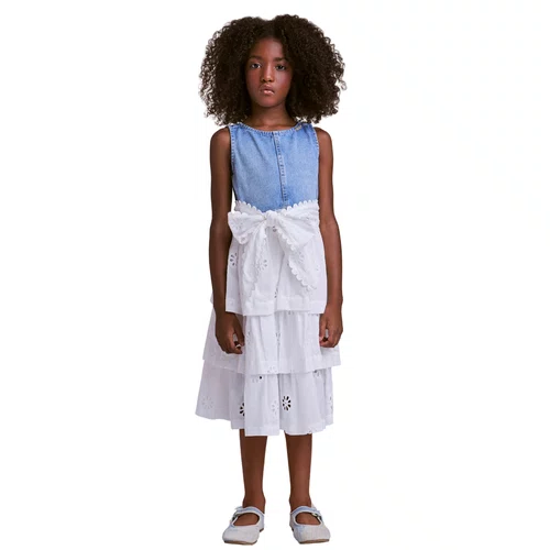 Vestido Jeans Com Lese Branco Anime