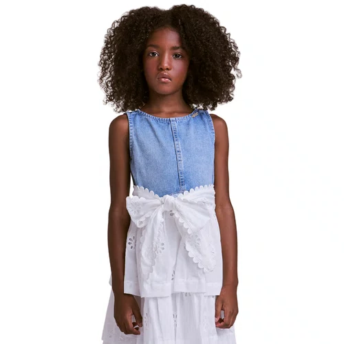 Vestido Jeans Com Lese Branco Anime