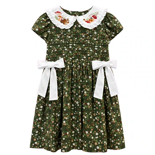 Vestido Kids Gola Bordada Floresta Giverny Primo Bambino