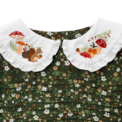 Vestido Kids Gola Bordada Floresta Giverny Primo Bambino